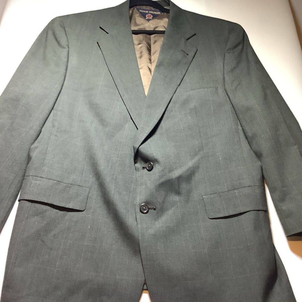Tommy Hilfiger Sport Coat Mens  Plaid Blazer Jacket Dark Olive Green 2 Button 44
